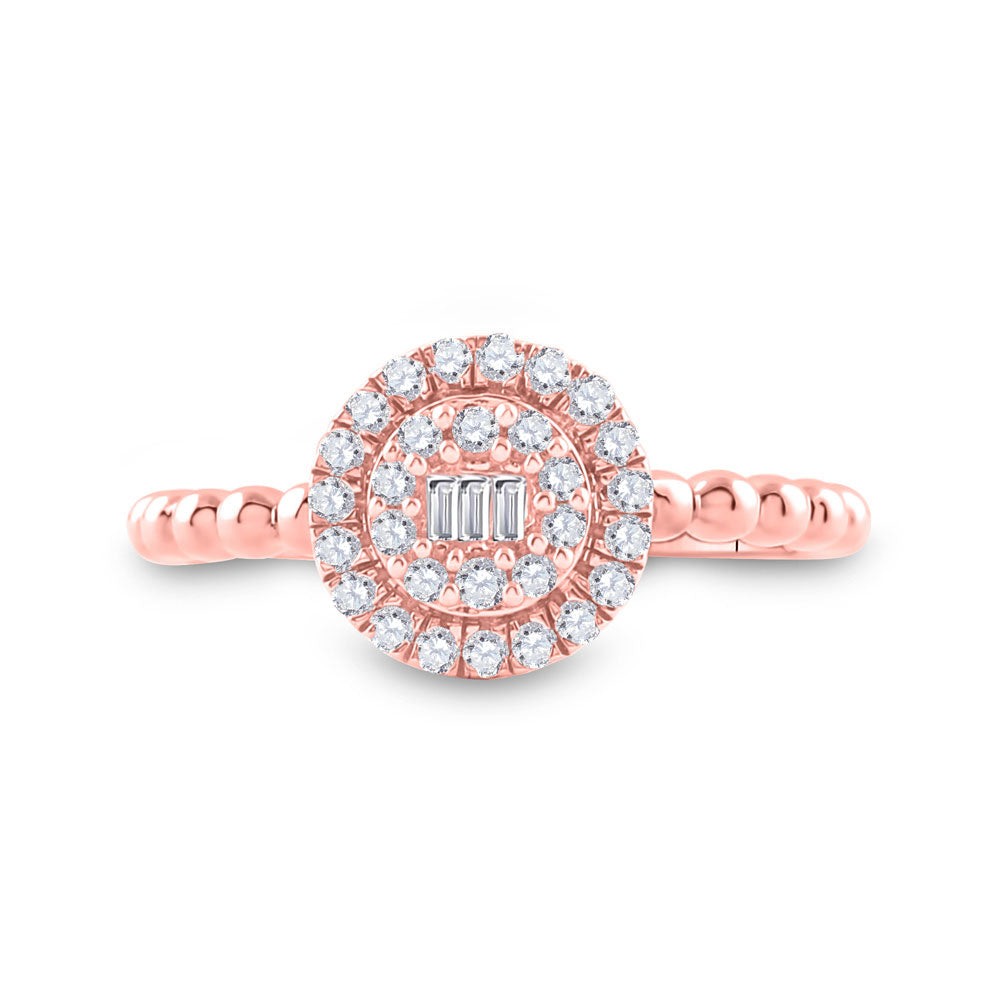 10K Rose Gold Womens Baguette Diamond Circle Cluster Ring 1/4 Cttw, Womens Size: 5-10