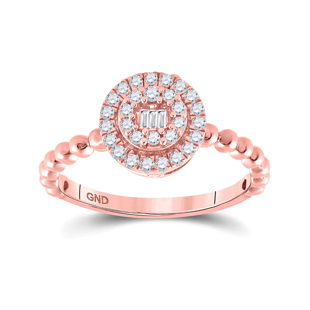 10K Rose Gold Womens Baguette Diamond Circle Cluster Ring 1/4 Cttw, Womens Size: 5-10