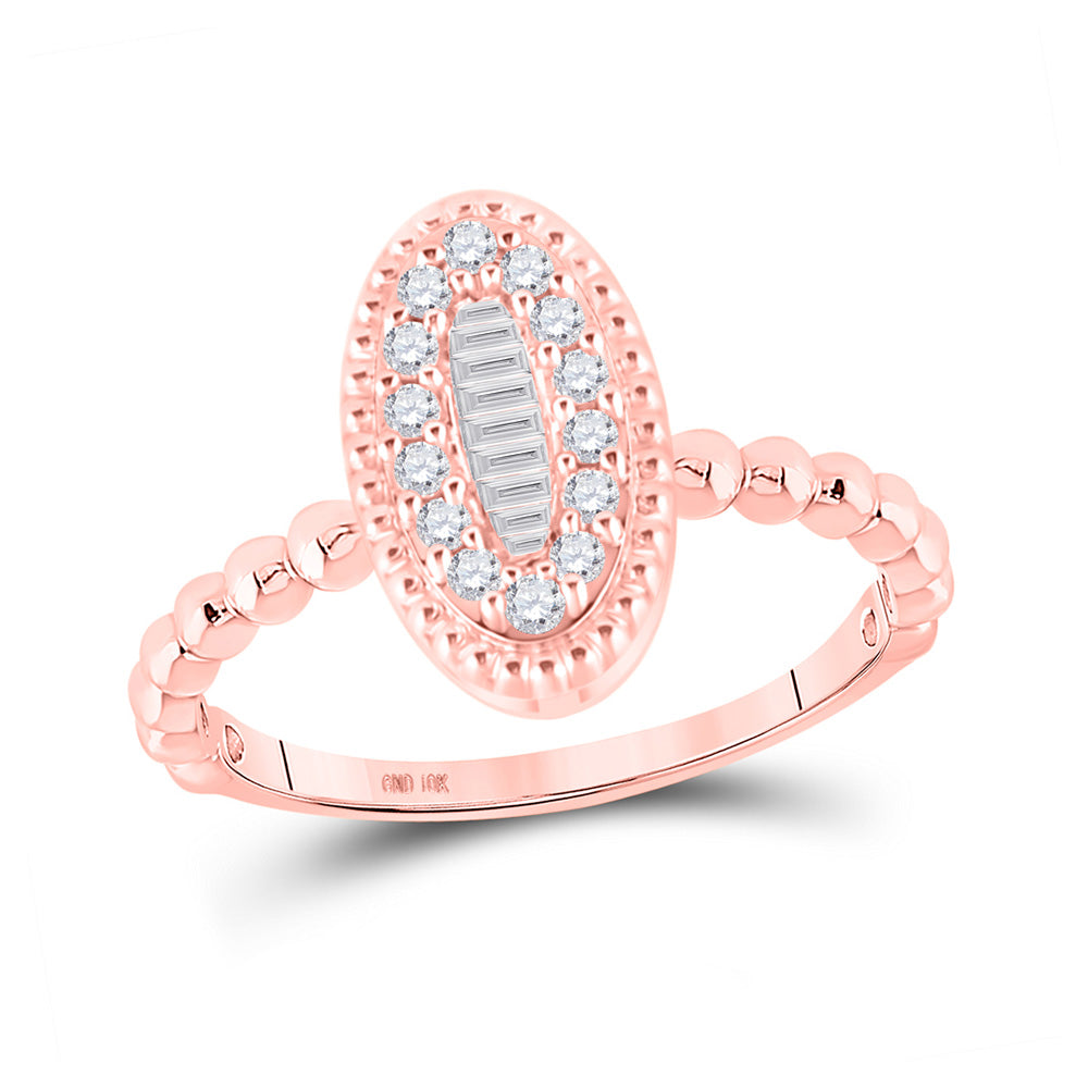 10K Rose Gold Womens Baguette Diamond Oval Cluster Ring 1/4 Cttw, Womens Size: 5-10