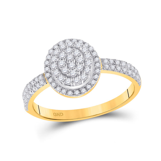10K Yellow Gold Womens Round Diamond Oval Cluster Ring 1/2 Cttw, Womens Size: 5-10