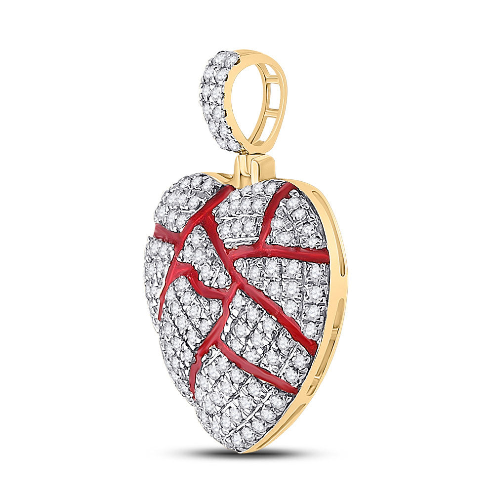 10K Yellow Gold Mens Round Diamond Heart Charm Pendant 3/8 Cttw, Length: 0.8 In, Width: 0.55 In