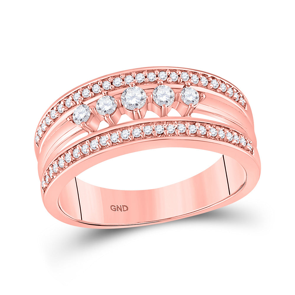 10K Rose Gold Womens Round Diamond 5-Stone Band Ring 1/3 Cttw, Womens Size: 5-10