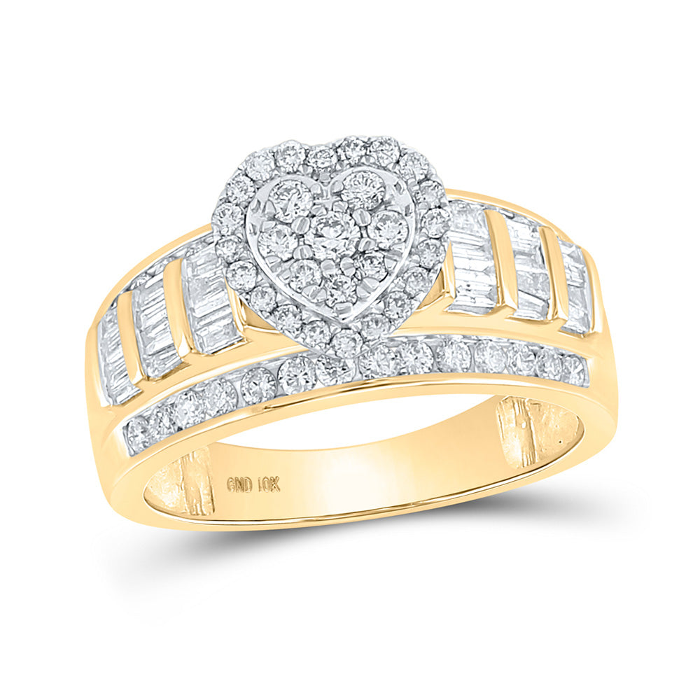 10K Yellow Gold Round Diamond Heart Bridal Wedding Engagement Ring 1 Cttw, Womens Size: 5-10