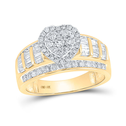 10K Yellow Gold Round Diamond Heart Bridal Wedding Engagement Ring 1 Cttw, Womens Size: 5-10
