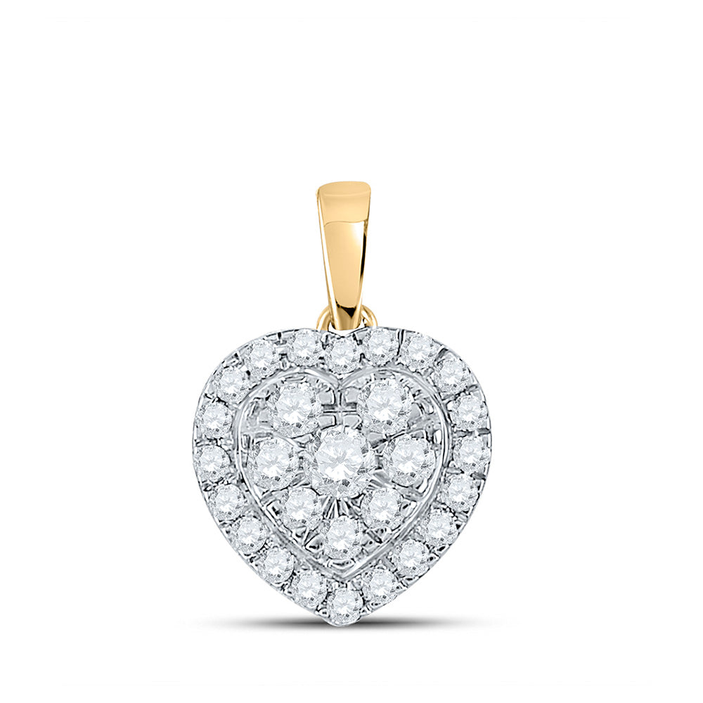 10K Yellow Gold Womens Round Diamond Heart Pendant 1/2 Cttw