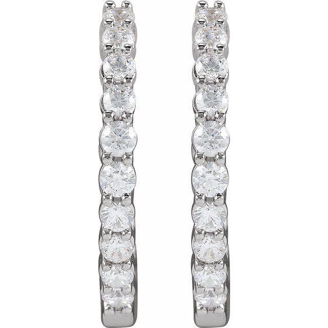 14K Yellow Or White Or Rose Gold Si1-Si2, Gh Hinged Polished Lab-Grown Diamond Inside-Outside Hoop Earrings