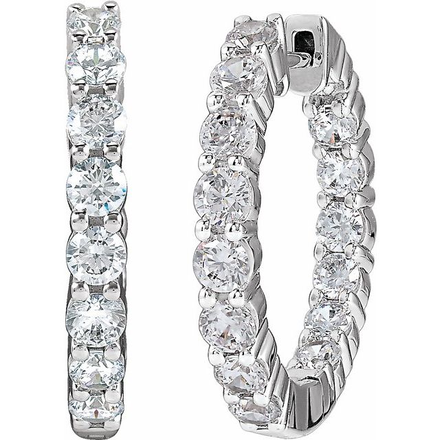 14K Yellow Or White Or Rose Gold Si1-Si2, Gh Hinged Polished Lab-Grown Diamond Inside-Outside Hoop Earrings
