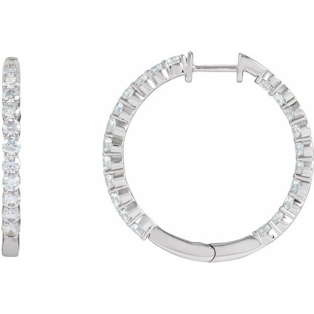 14K Yellow Or White Or Rose Gold Si1-Si2, Gh Hinged Polished Lab-Grown Diamond Inside-Outside Hoop Earrings