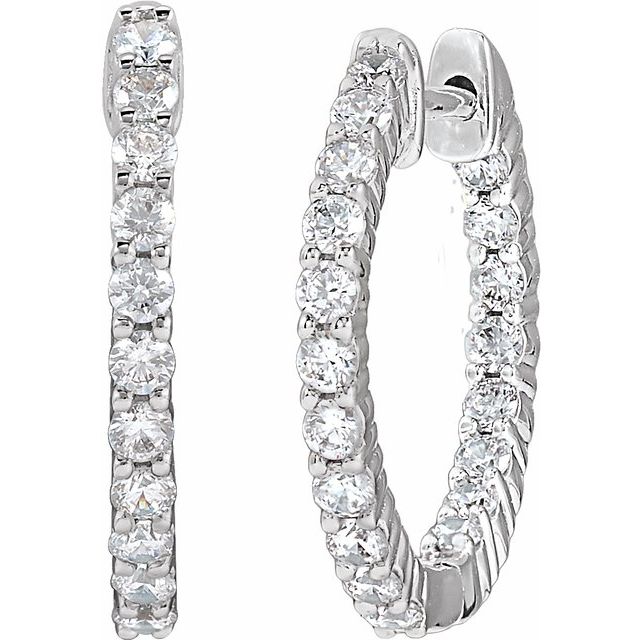 14K Yellow Or White Or Rose Gold Si1-Si2, Gh Hinged Polished Lab-Grown Diamond Inside-Outside Hoop Earrings