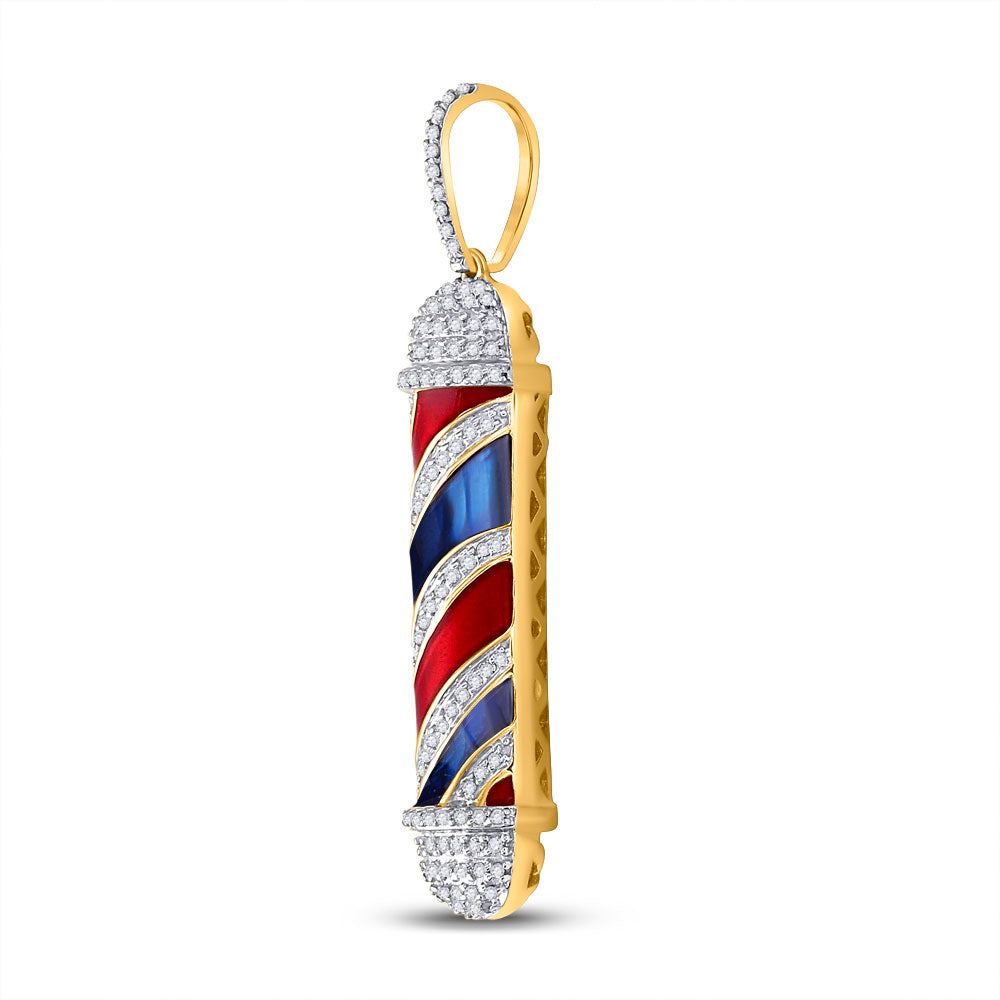 10K Yellow Gold Mens Round Diamond Barber Pole Charm Pendant 3/8 Cttw, Length: 1.8 In, Width: 0.35 In
