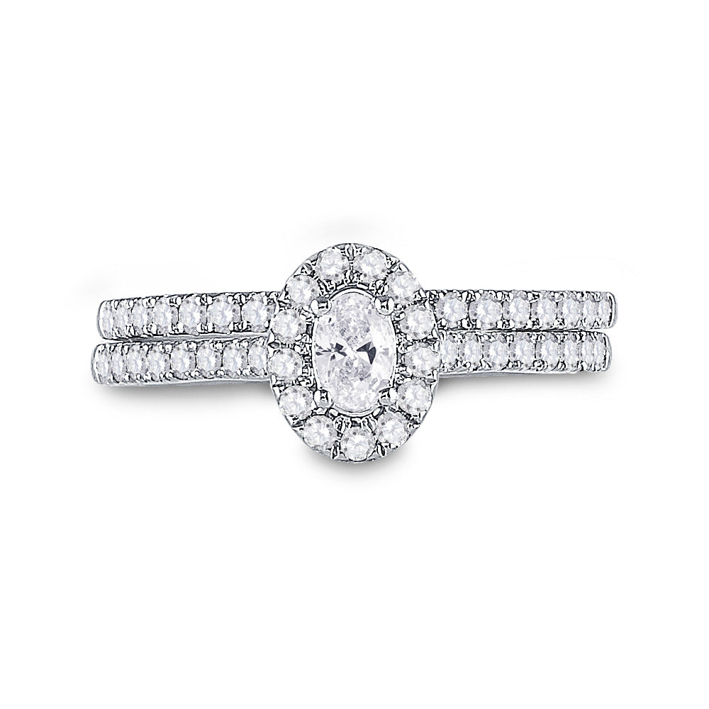 14K White Gold Oval Diamond Bridal Wedding Ring Band Set 3/4 Cttw, Womens Size: 5-10