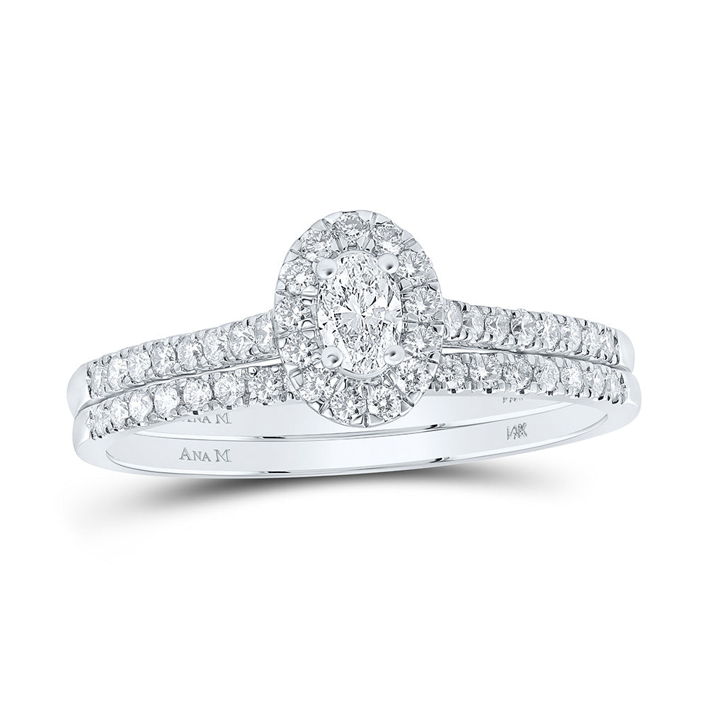14K White Gold Oval Diamond Bridal Wedding Ring Band Set 3/4 Cttw, Womens Size: 5-10