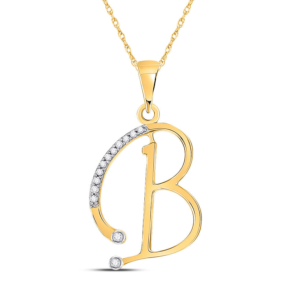 10K Yellow Gold Womens Round Diamond Initial Letter Pendant