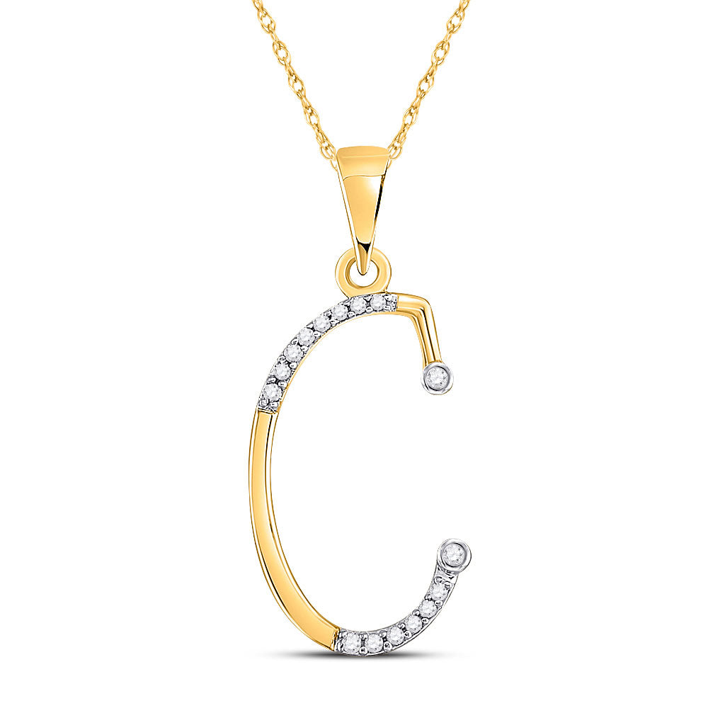 10K Yellow Gold Womens Round Diamond Initial Letter Pendant