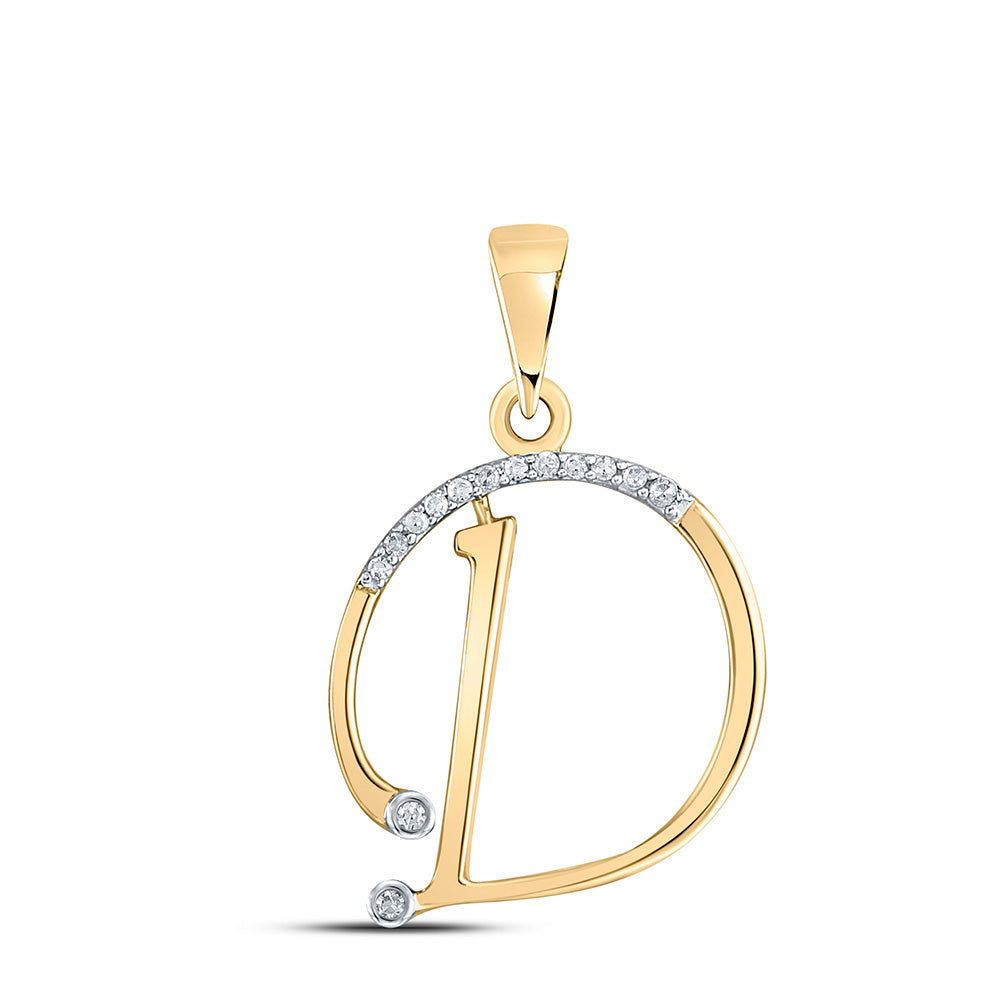 10K Yellow Gold Womens Round Diamond Initial Letter Pendant