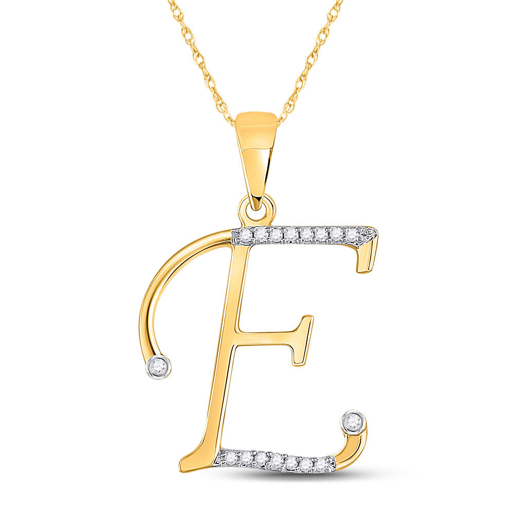 10K Yellow Gold Womens Round Diamond Initial Letter Pendant