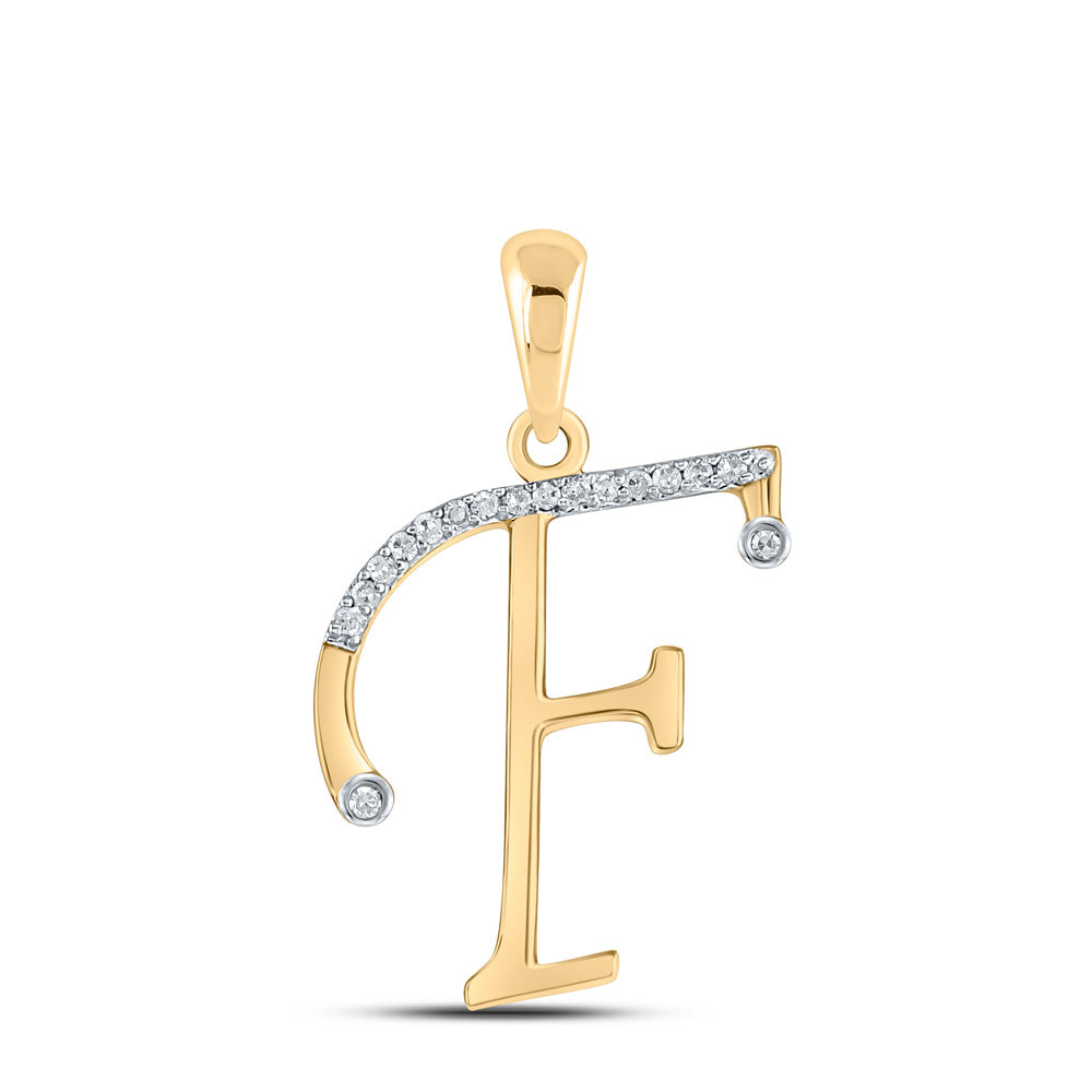 10K Yellow Gold Womens Round Diamond Initial Letter Pendant