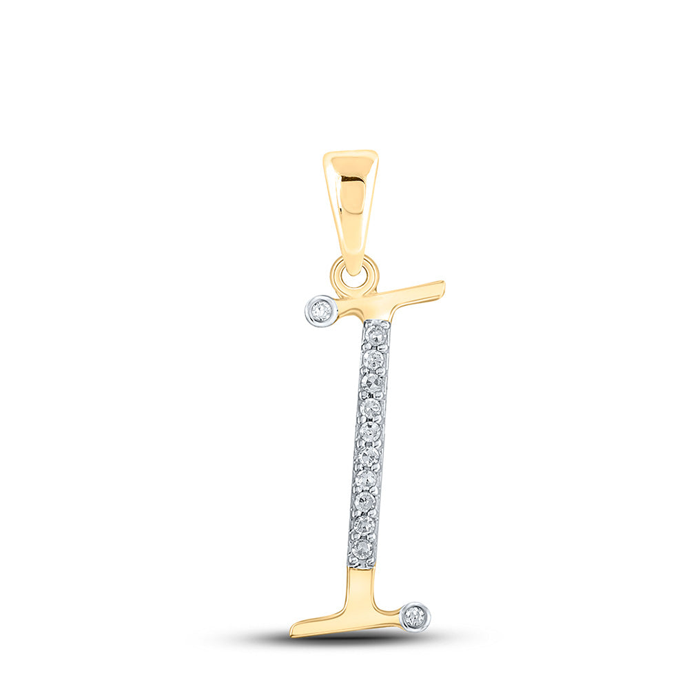 10K Yellow Gold Womens Round Diamond Initial Letter Pendant