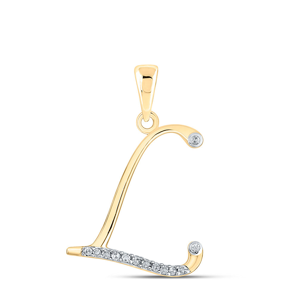 10K Yellow Gold Womens Round Diamond Initial Letter Pendant
