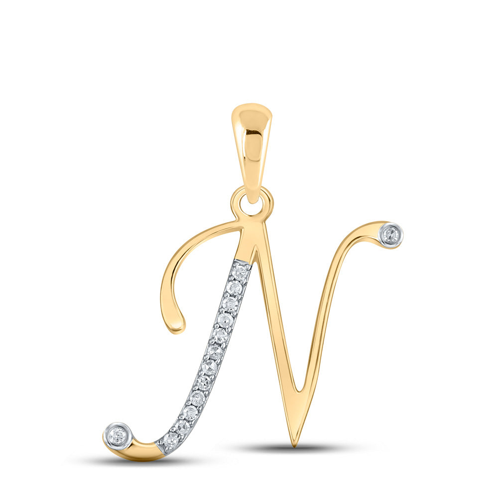 10K Yellow Gold Womens Round Diamond Initial Letter Pendant