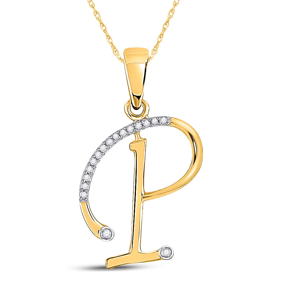 10K Yellow Gold Womens Round Diamond Initial Letter Pendant