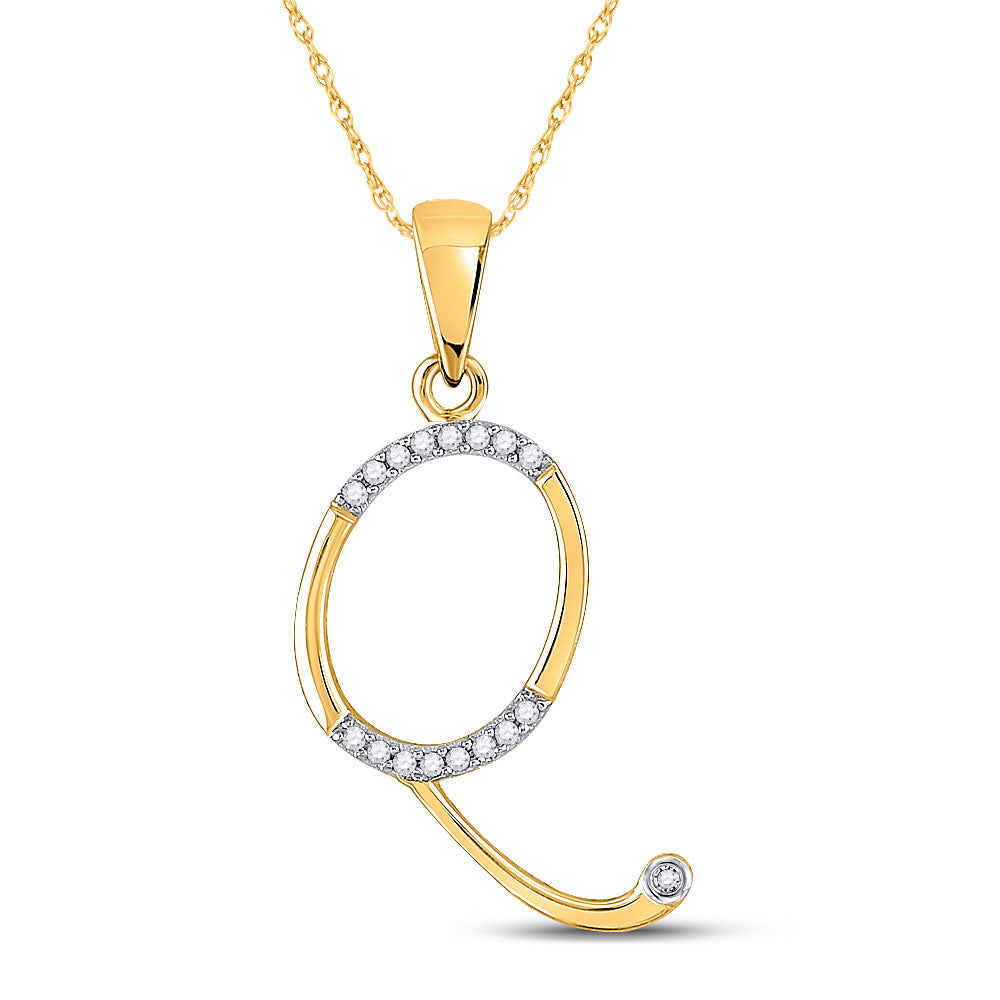 10K Yellow Gold Womens Round Diamond Initial Letter Pendant