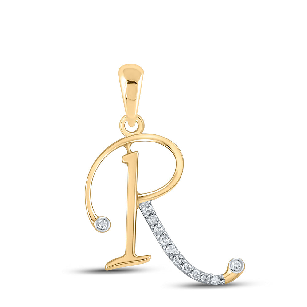 10K Yellow Gold Womens Round Diamond Initial Letter Pendant