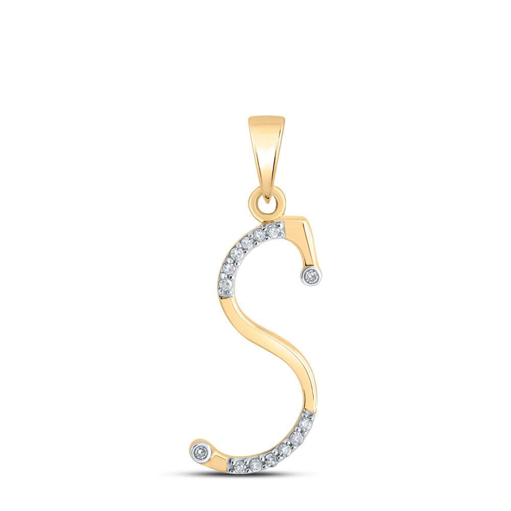 10K Yellow Gold Womens Round Diamond Initial Letter Pendant