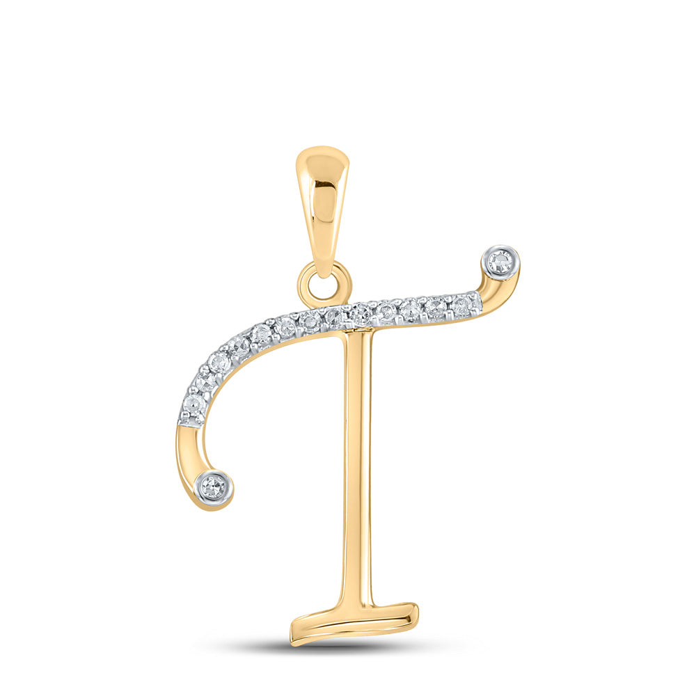 10K Yellow Gold Womens Round Diamond Initial Letter Pendant