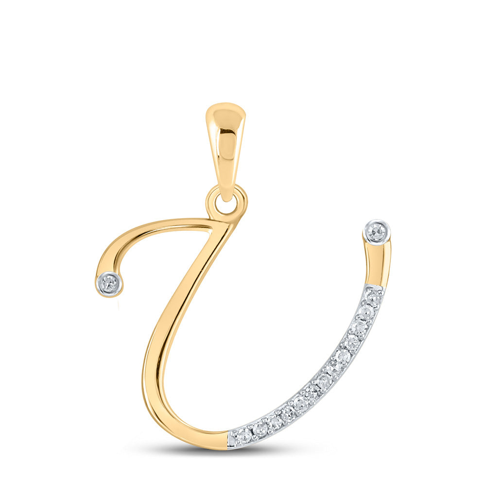 10K Yellow Gold Womens Round Diamond Initial Letter Pendant