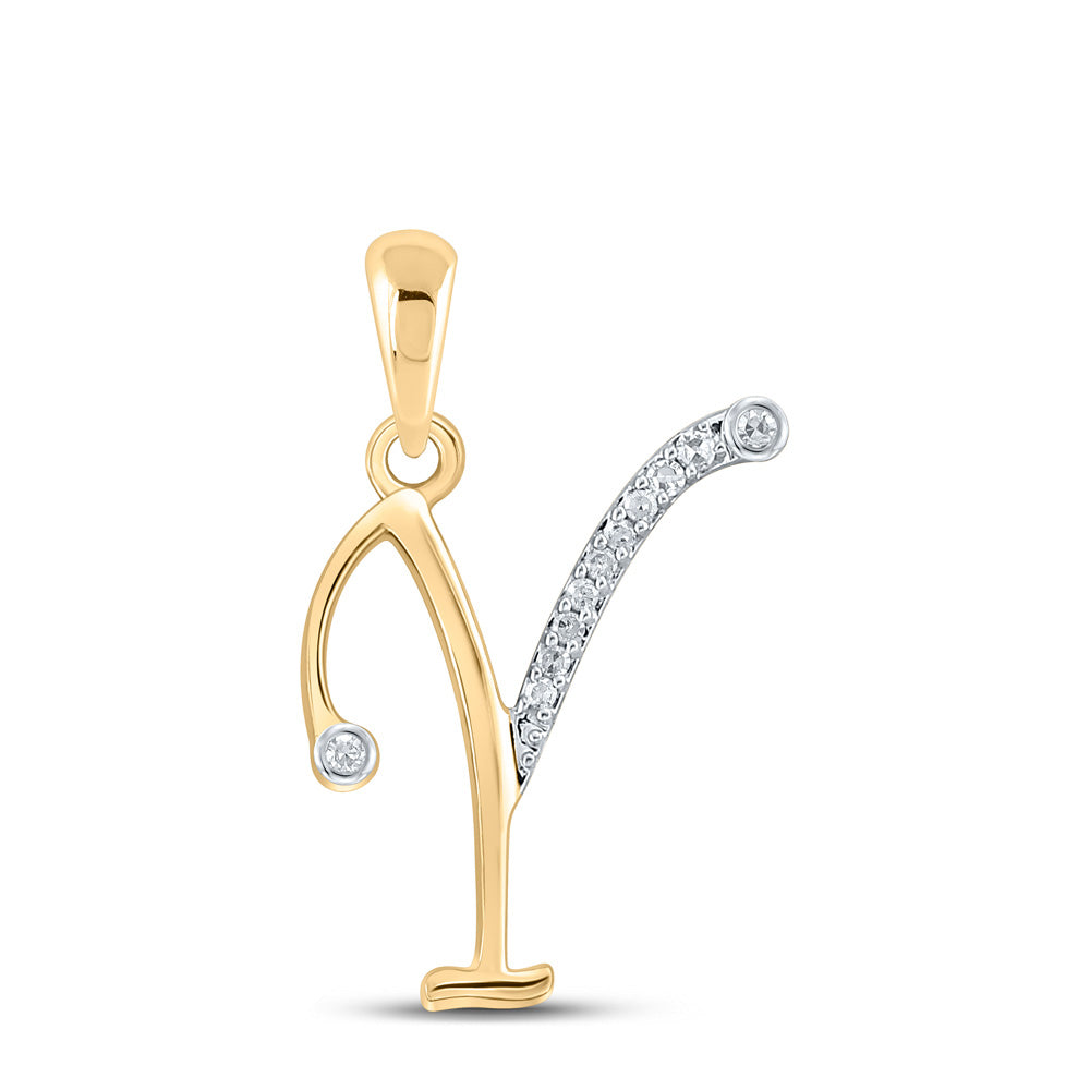 10K Yellow Gold Womens Round Diamond Initial Letter Pendant