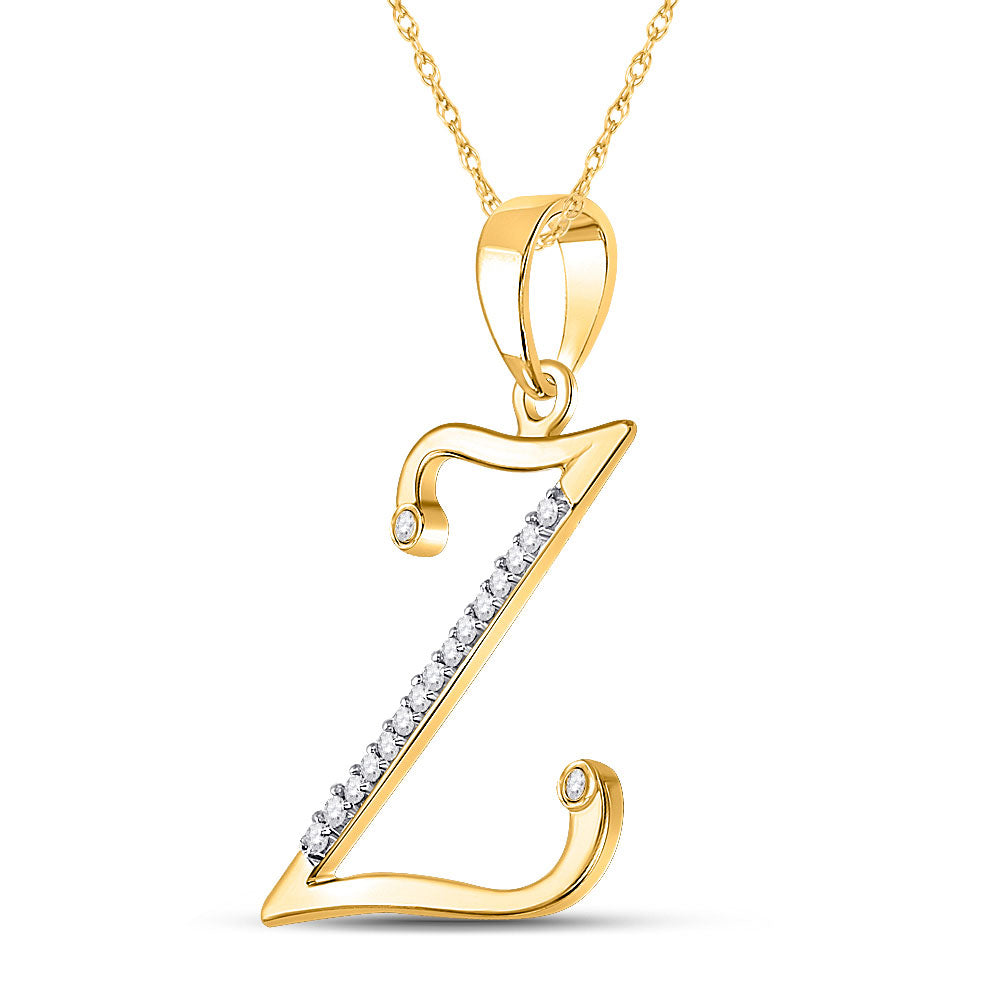 10K Yellow Gold Womens Round Diamond Initial Letter Pendant