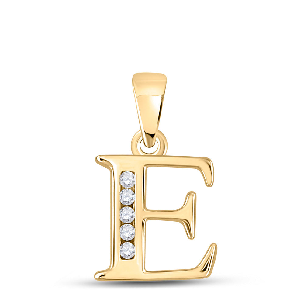 10K Yellow Gold Womens Round Diamond Initial Letter Pendant