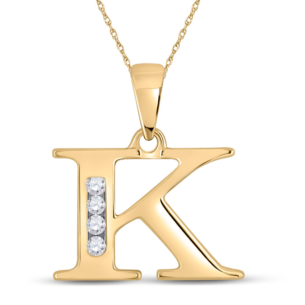 10K Yellow Gold Womens Round Diamond Initial Letter Pendant