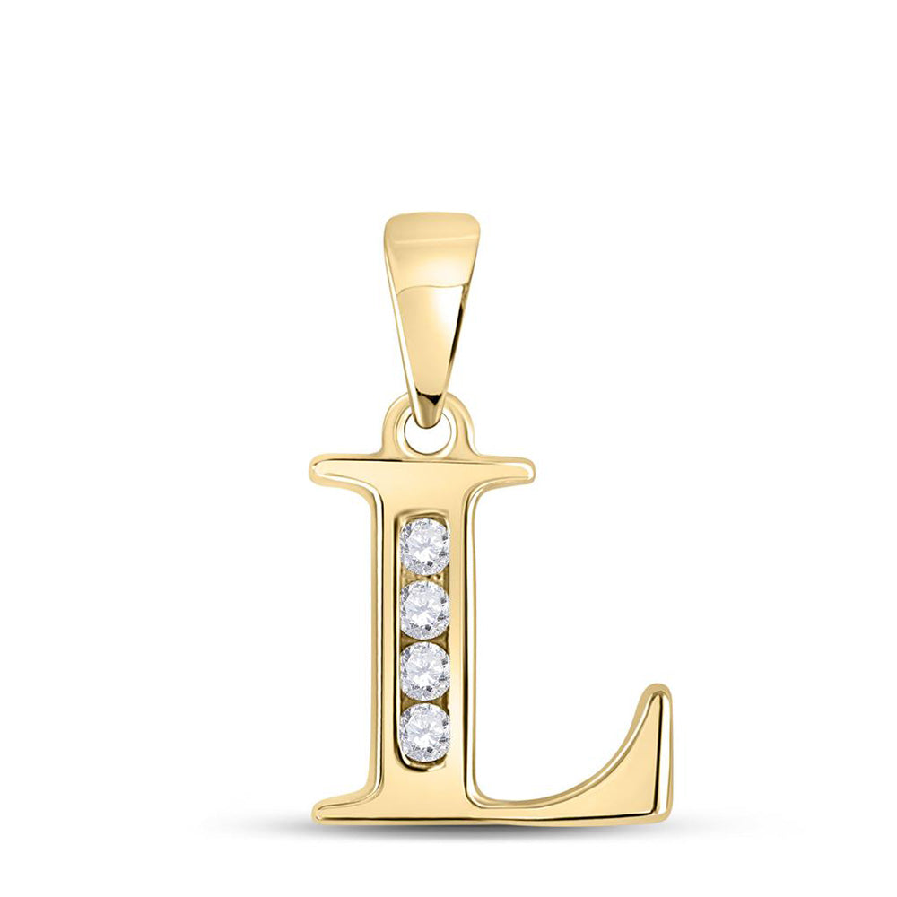 10K Yellow Gold Womens Round Diamond Initial Letter Pendant