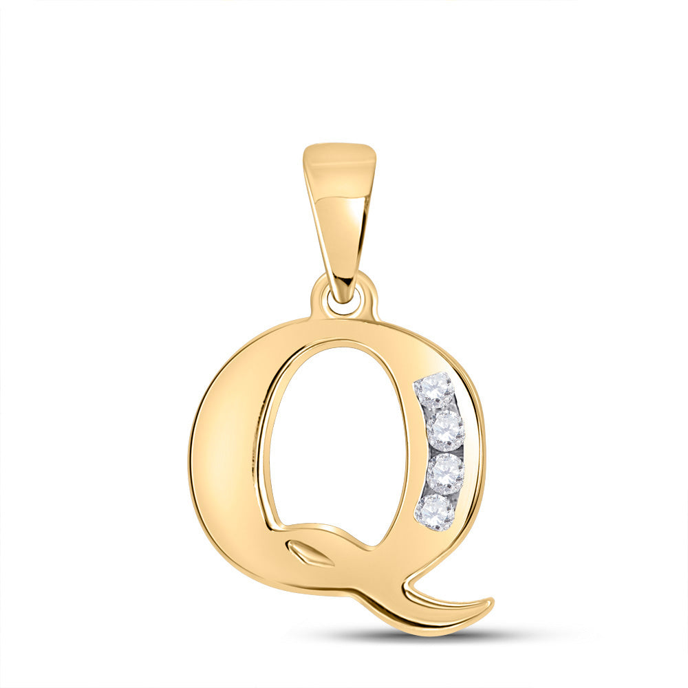 10K Yellow Gold Womens Round Diamond Initial Letter Pendant