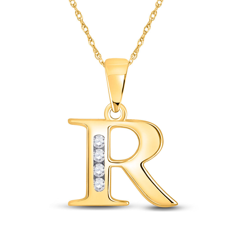 10K Yellow Gold Womens Round Diamond Initial Letter Pendant
