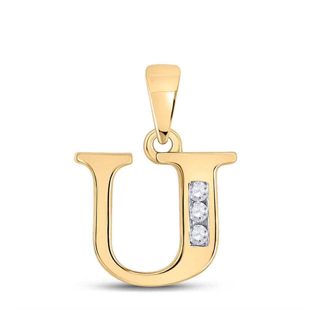 10K Yellow Gold Womens Round Diamond Initial Letter Pendant