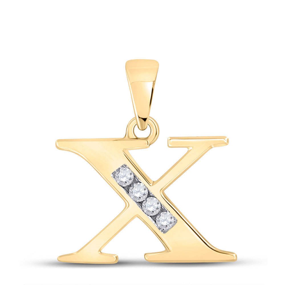10K Yellow Gold Womens Round Diamond Initial Letter Pendant