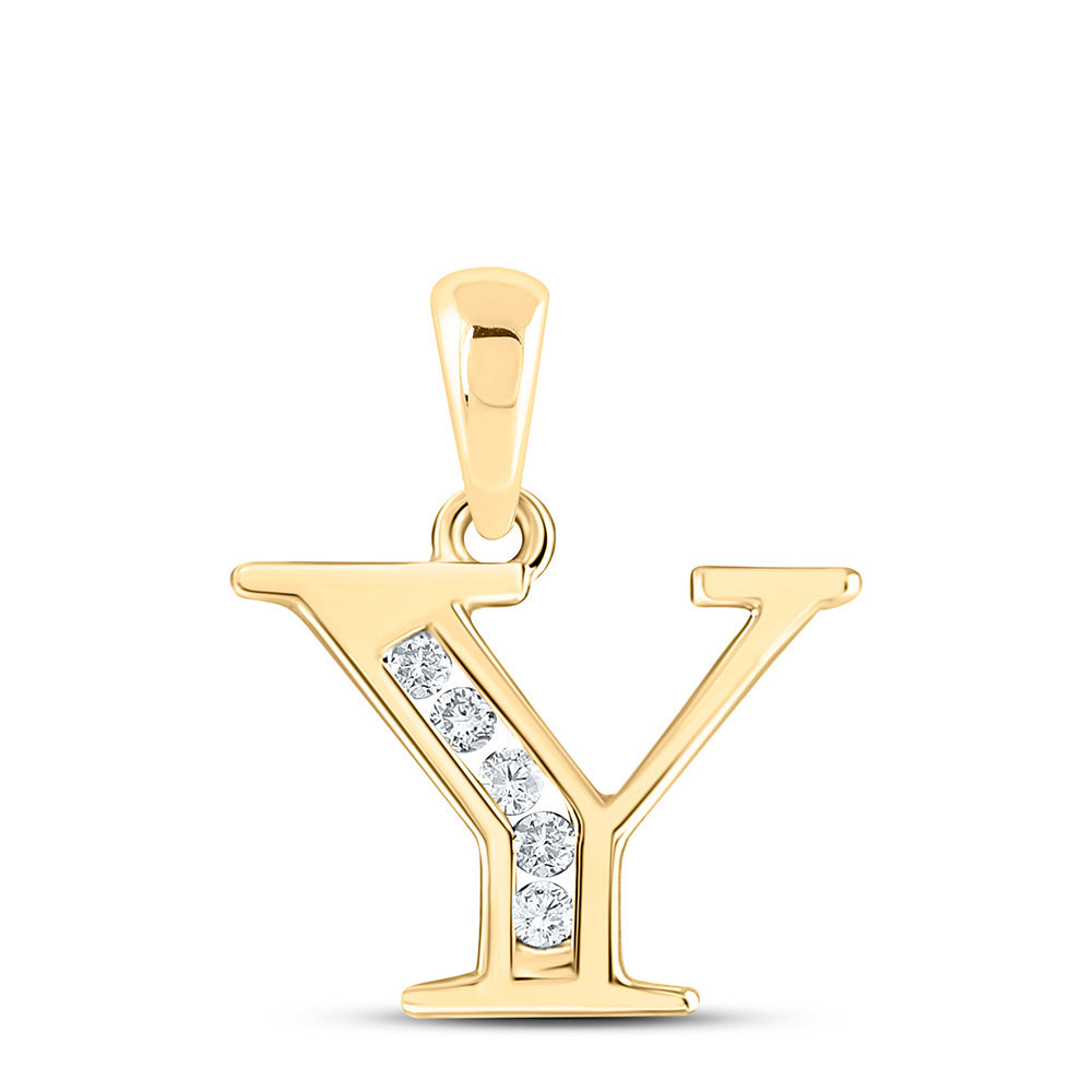 10K Yellow Gold Womens Round Diamond Initial Letter Pendant