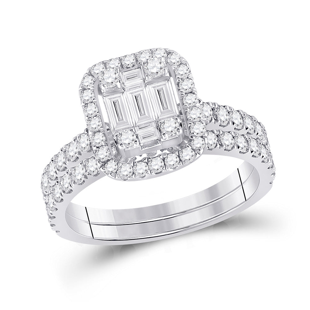 14K White Gold Baguette Diamond Bridal Wedding Ring Band Set 1-1/2 Cttw, Womens Size: 5-10