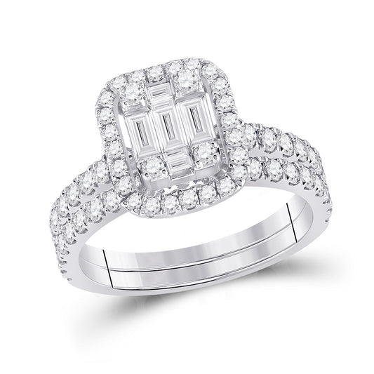 14K White Gold Baguette Diamond Bridal Wedding Ring Band Set 1-1/2 Cttw, Womens Size: 5-10