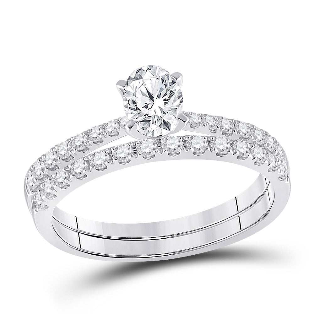 14K White Gold Oval Diamond Bridal Wedding Ring Band Set 1 Cttw, Womens Size: 5-10
