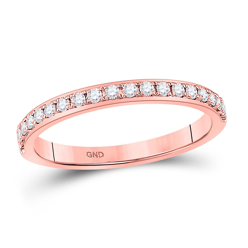 14K Rose Gold Womens Round Diamond Wedding Single Row Band 1/4 Cttw, Womens Size: 5-10