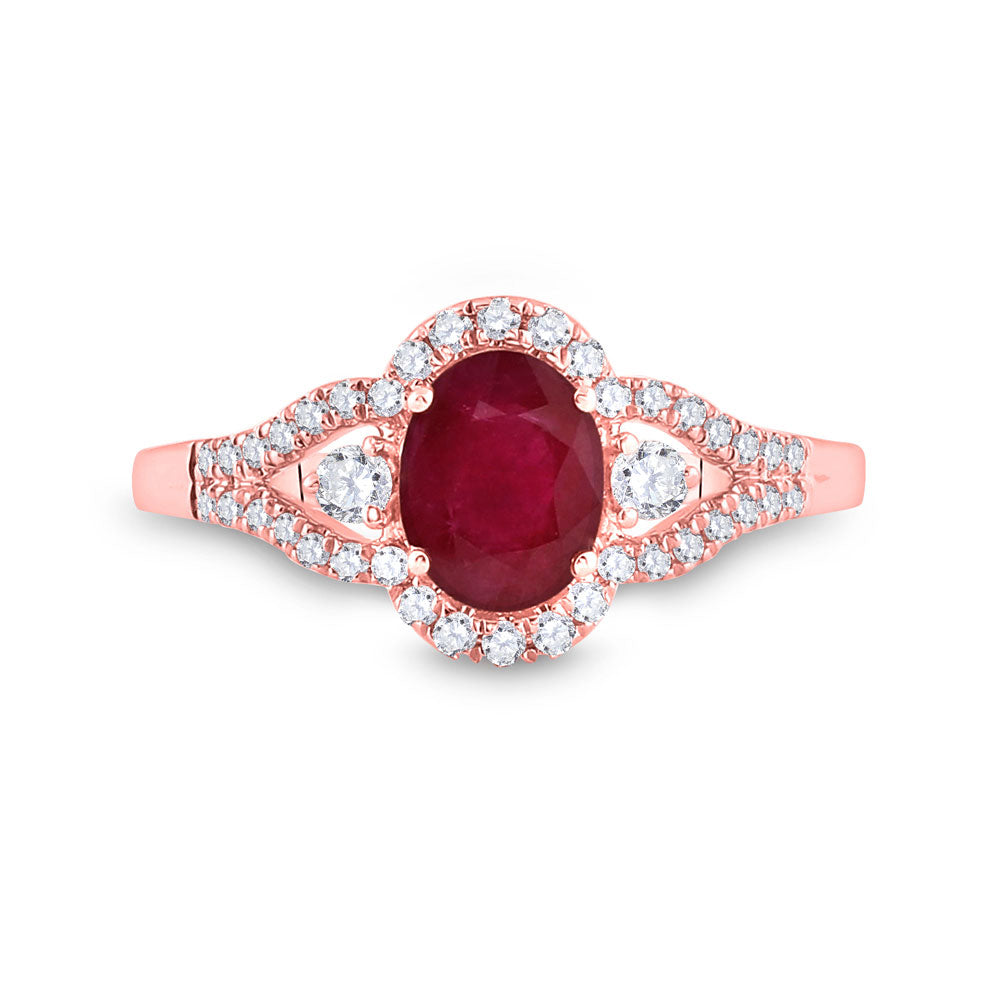14K Rose Gold Womens Oval Ruby Solitaire Diamond Ring 1-5/8 Cttw, Womens Size: 5-10