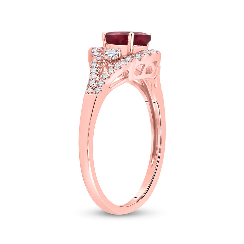 14K Rose Gold Womens Oval Ruby Solitaire Diamond Ring 1-5/8 Cttw, Womens Size: 5-10
