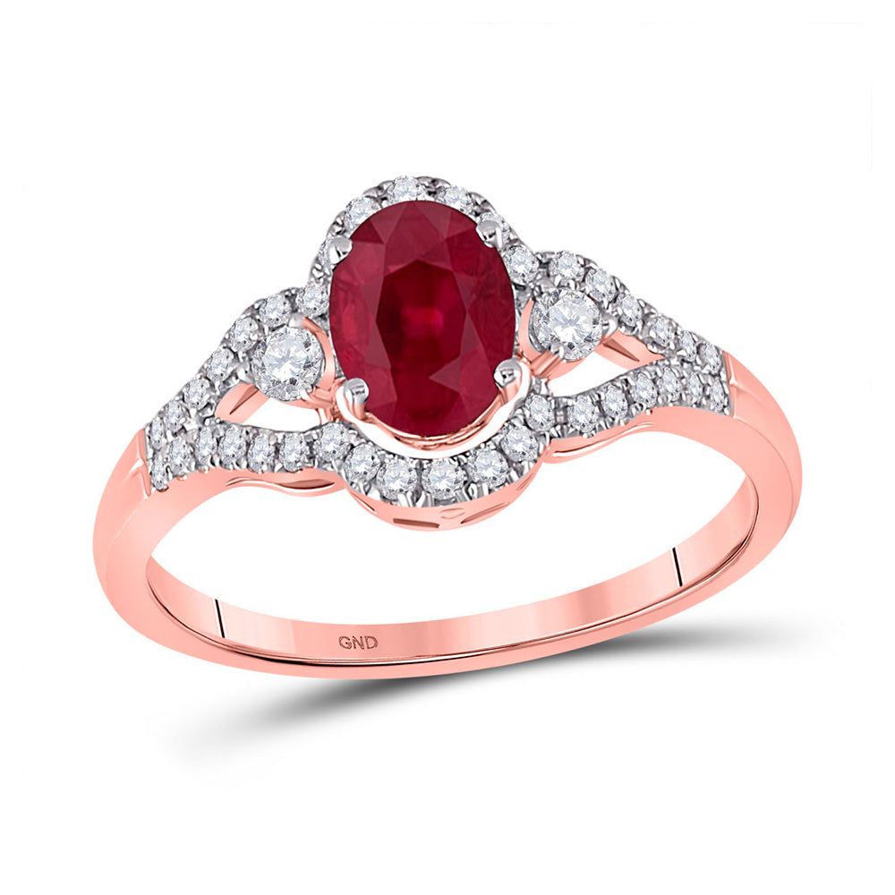 14K Rose Gold Womens Oval Ruby Solitaire Diamond Ring 1-5/8 Cttw, Womens Size: 5-10
