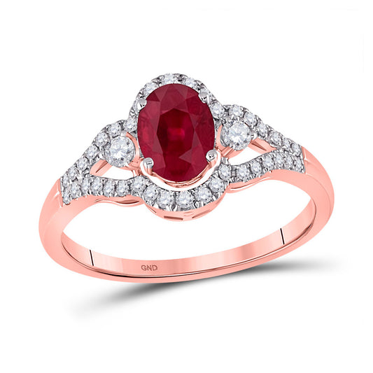 14K Rose Gold Womens Oval Ruby Solitaire Diamond Ring 1-5/8 Cttw, Womens Size: 5-10