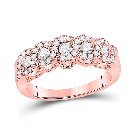 14K Rose Gold Womens Round Diamond 5-Stone Band Ring 3/4 Cttw, Womens Size: 5-10