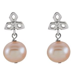 Sterling Silver Pearl 8.0-9.0 Mm Cultured Pink Freshwater Pearl Earrings